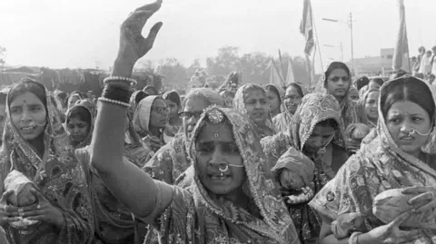 Getty Images Women from the Marwari community of Hinduism take out a procession, maintaining that the worship of Sati (widow burning on the pyre of her husband) has nothing to do with actual widow sacrifice and asserting that worship is an essential part of their religion, tradition, and cultural identity in New Delhi, November 11, 1987.