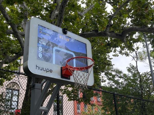 The Huppe electronic backboard comes to the basketball courts in Tompkins Park, NYC