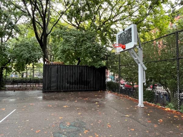The Huppe electronic backboard comes to the basketball courts in Tompkins Park, NYC