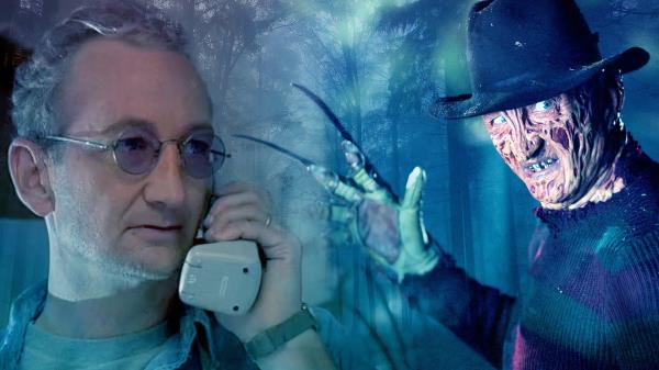An edited image of Robert Englund in A Nightmare on Elm Street and New Nightmare