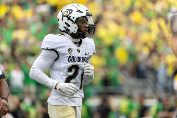 EUGENE, OREGON - SEPTEMBER 23: Safety Shilo Sanders #21 of the Colorado Buffaloes walks off the field before their game against the Oregon Ducks at Autzen Stadium on September 23, 2023 in Eugene, Oregon. (Photo by Tom Hauck/Getty Images)