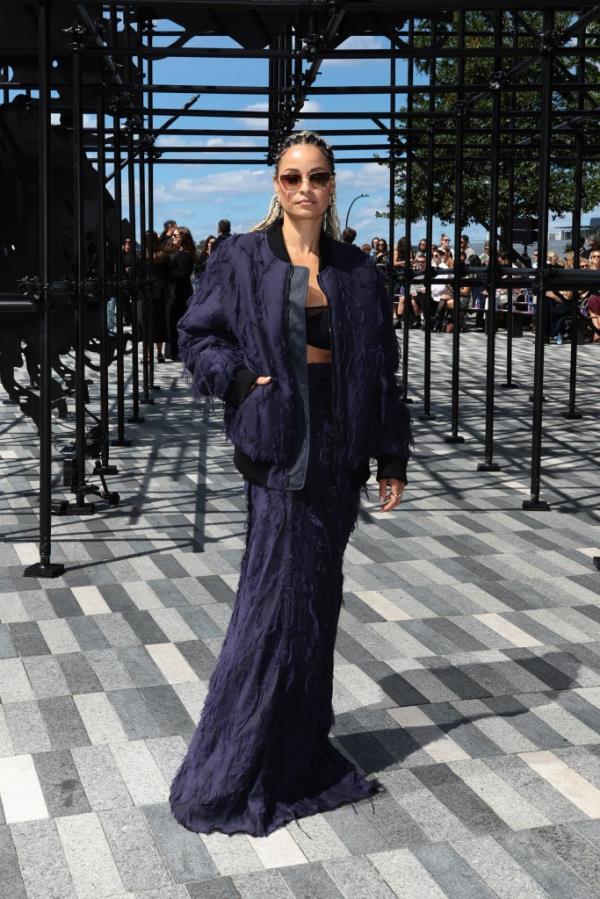 Sai De Silva in a purple outfit attending the Jason Wu Collection fashion show during the September 2024 New York Fashion Week