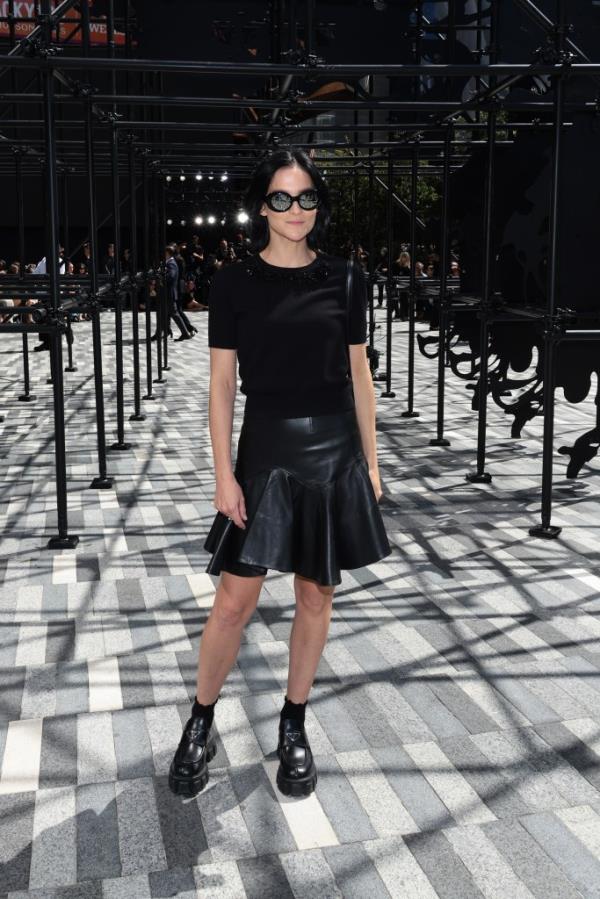 Model and DJ Leigh Lezark in a black outfit sitting front row at the Jason Wu Collection fashion show during the New York Fashion Week, September 2024.