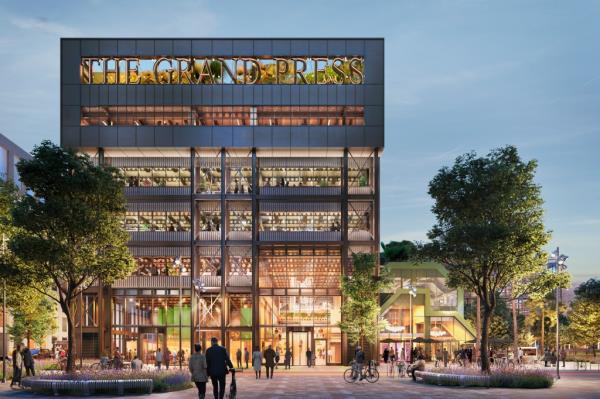 A developer's image of the Canada Water development's centerpiece, in a former newspaper print hall.