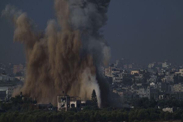 An Israeli airstrike in the Gaza Strip is seen from southern Israel. Picture: AP Photo/Leo Correa An Israeli airstrike in the Gaza Strip is seen from southern Israel. Picture: AP Photo/Leo Correa