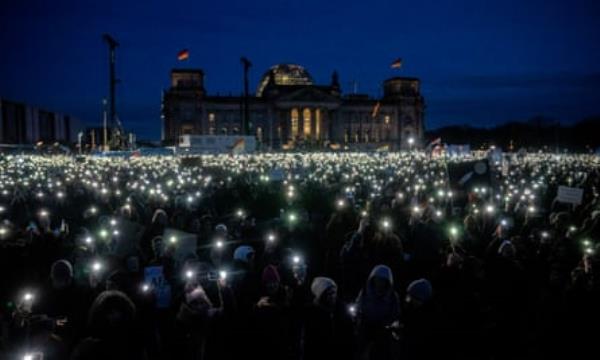 Protesters gathered in Berlin against the AfD.