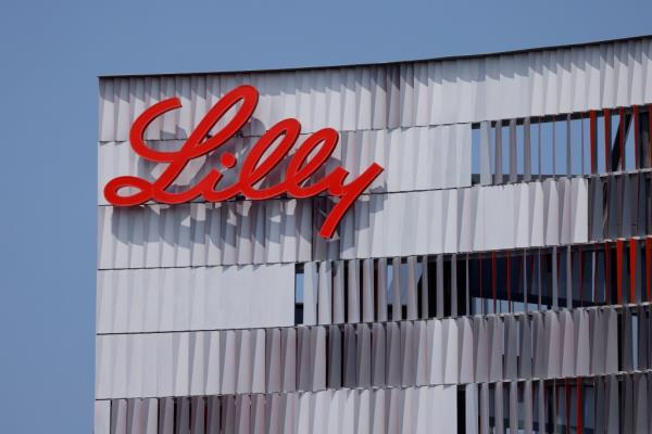 Eli Lilly company logo displayed on their office building in San Diego, California, U.S., taken on September 17, 2020.