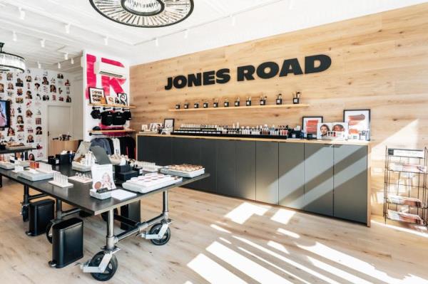 A room with a table and shelves of cosmetics on Jones Road in Williamsburg, Brooklyn on September 12, 2024.