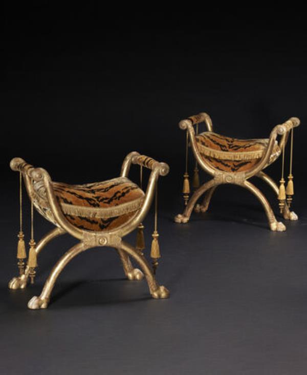 A pair of stools or tabourets delivered to the Empress Josephine at Christie's in New York.