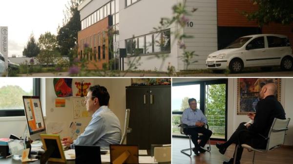 Silvano Trotta's office in a business partk in Strasbourg, France. Pic: Sky News