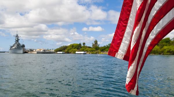American flag Pearl Harbor coastline