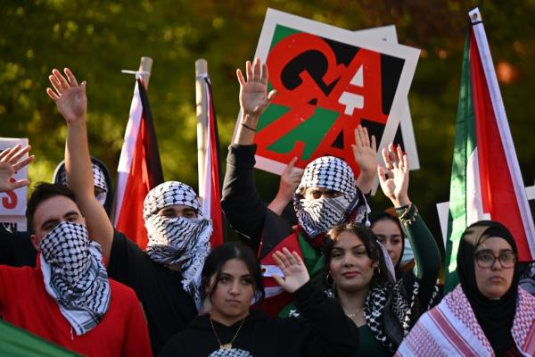 Pro-Palestinian demonstrators at the College of Staten Island. There were rallies at numerous schools Thursday