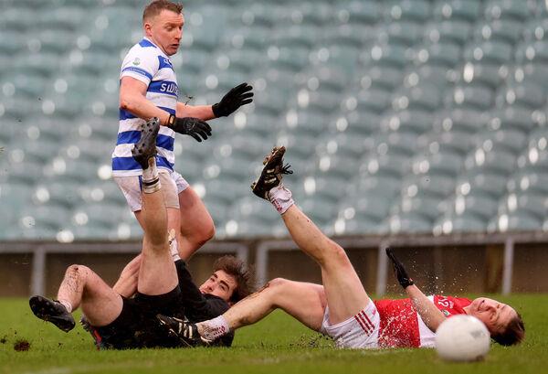 CLOSE CALL: Castlehaven’s Brian Hurley has his goal effort saved by Dingle keeper Gavin H Curran and Matthew Flaherty in SUnday's Munster Club SFC final at the TUS Gaelic Grounds. CLOSE CALL: Castlehaven’s Brian Hurley has his goal effort saved by Dingle keeper Gavin H Curran and Matthew Flaherty in SUnday's Munster Club SFC final at the TUS Gaelic Grounds.