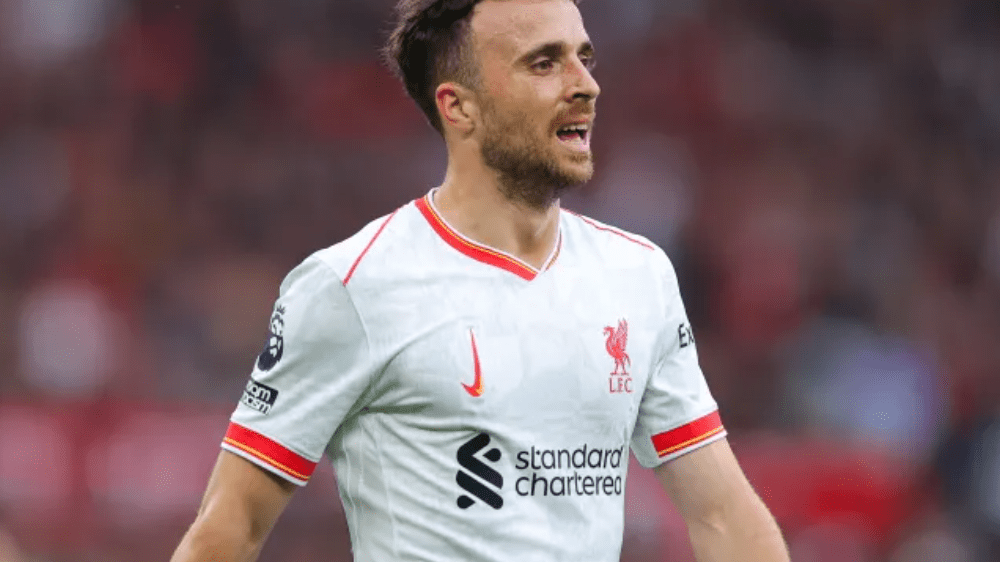 Diogo Jota pictured wearing Liverpool's new third kit with the Nike logo upside down