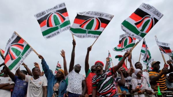 FILE - Supporters of Ghana's main opposition National Democratic Congress (NDC) party attend a political campaign launch ahead of December polls, in Tamale, Ghana, July 27, 2024. 