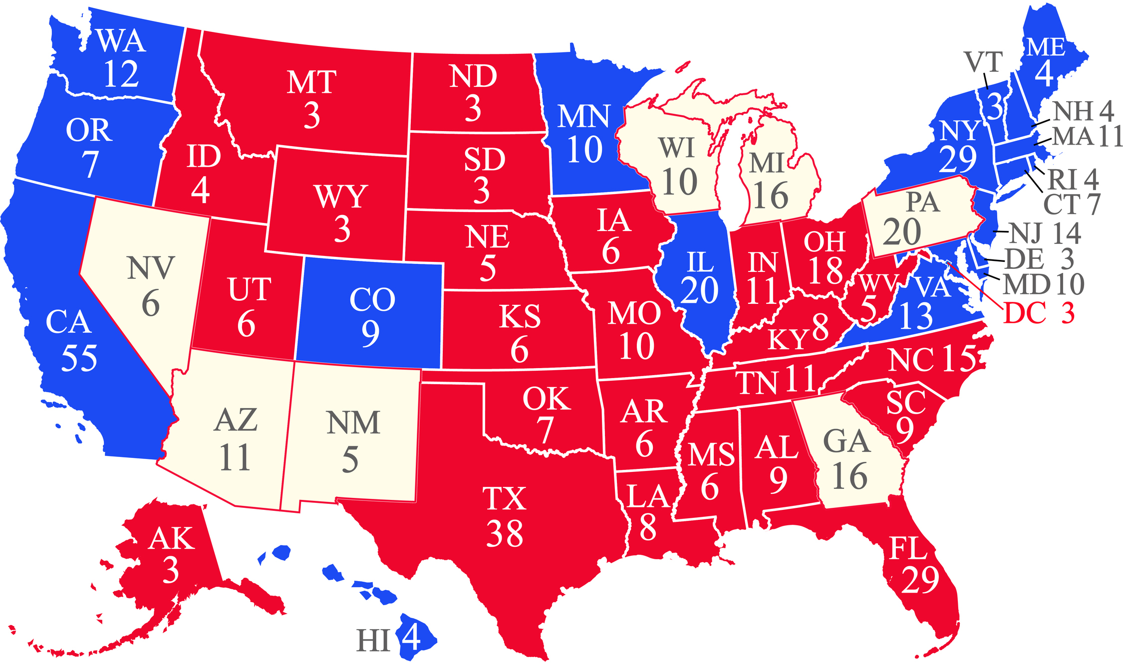 The Electoral College map of the USA for the 2020 US election.