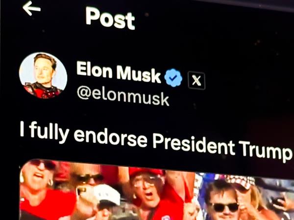 A screenshot of an X post by Elon Musk saying "I fully endorse President Trump."