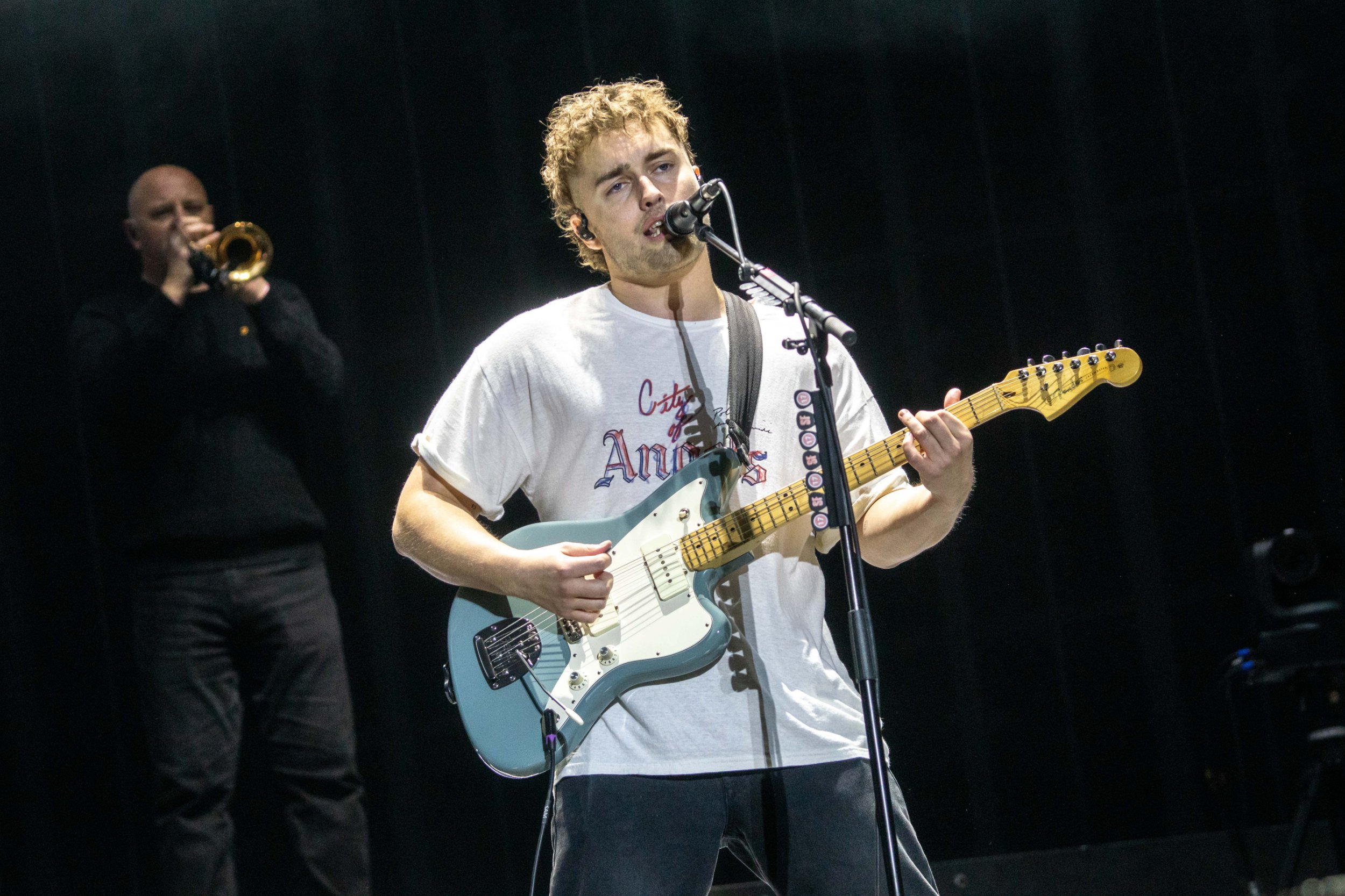 Sam Fender performing at Leeds Festival 2023