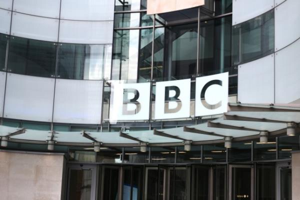 BBC logo on the side of a London office building