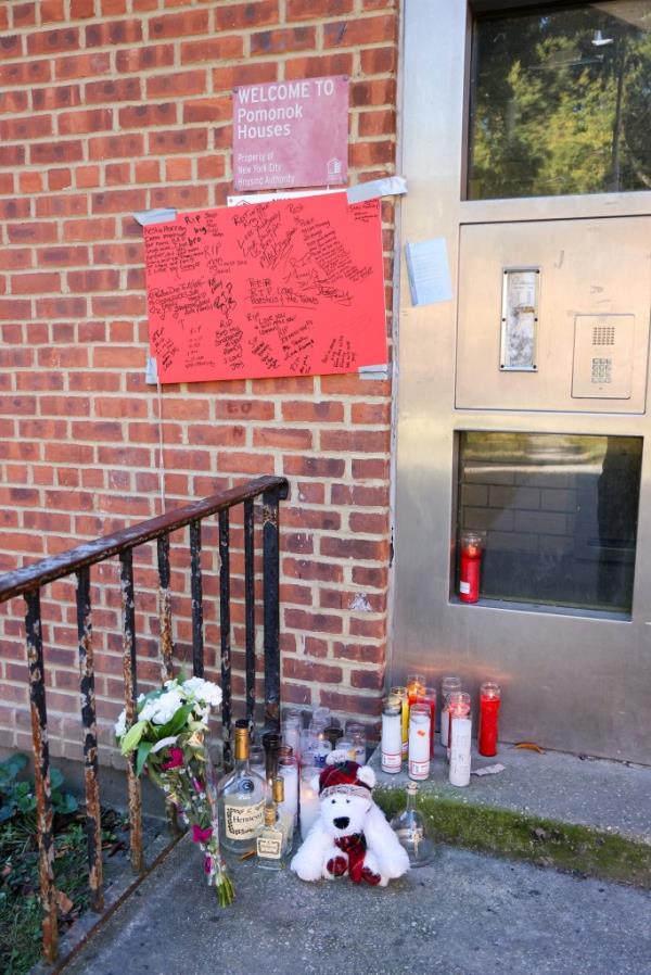 The impromptu memorial outside Beverly's house.