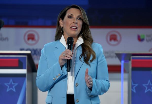 Ronna McDaniel, Chair of the Republican Party, delivers remarks during the FOX Business Republican Primary Debate at the Ronald Reagan Presidential Library