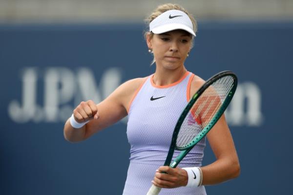 Katie Boulter of Great Britain reacts to a lost point against Jessica Bouzas Maneiro