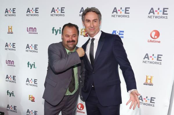 Frank Fritz (L) and Mike Wolfe attend A+E Network's 2015 Upfront at Park Avenue Armory on April 30, 2015 in New York City.