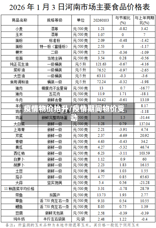 疫情物价抬升/疫情期间物价变动